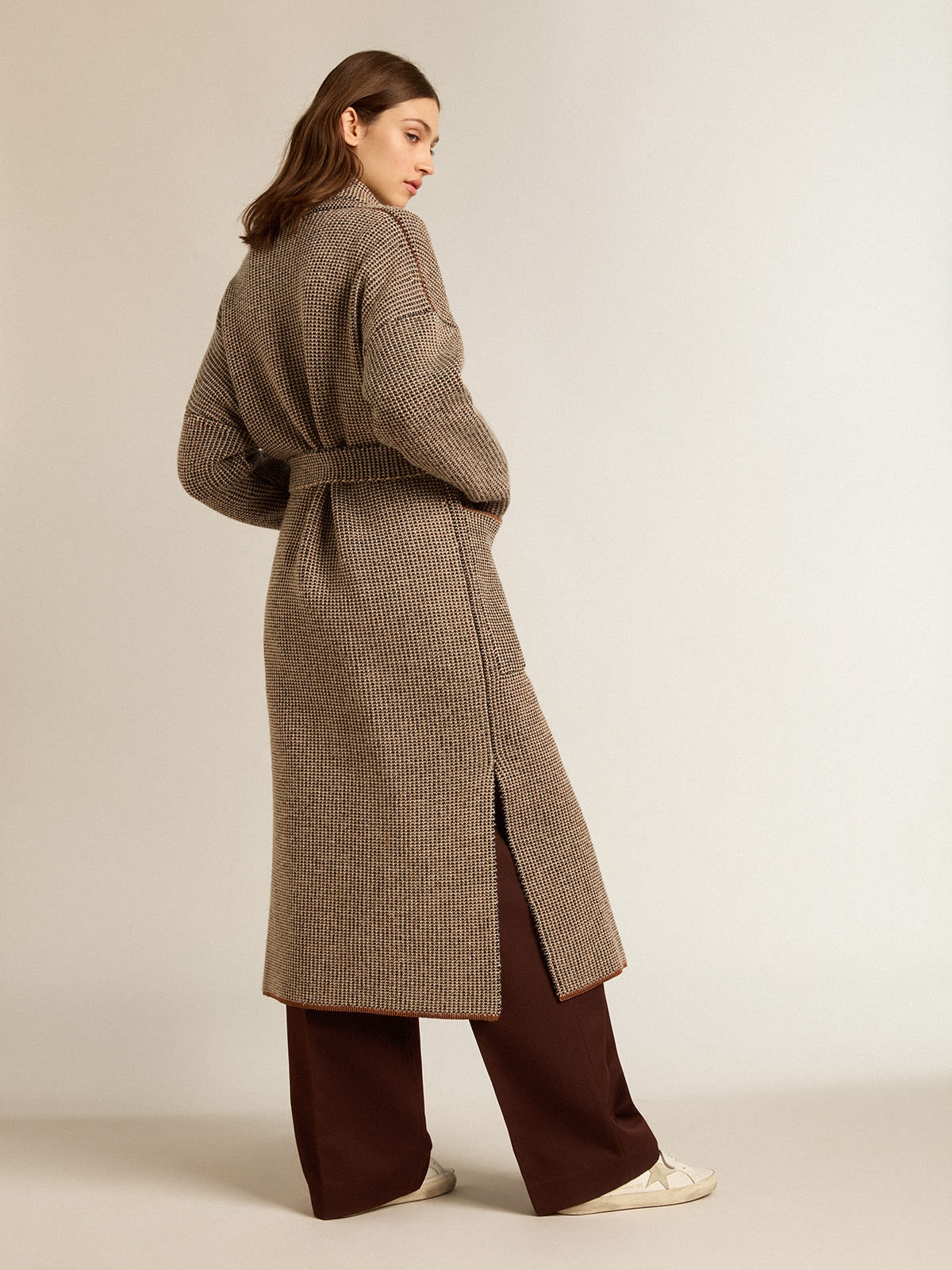 Long brown cardigan with belt - 4