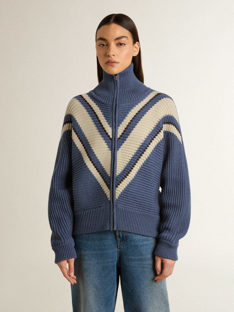 Golden Goose Women's light blue jacquard wool sweater with cream-colored pattern outlook
