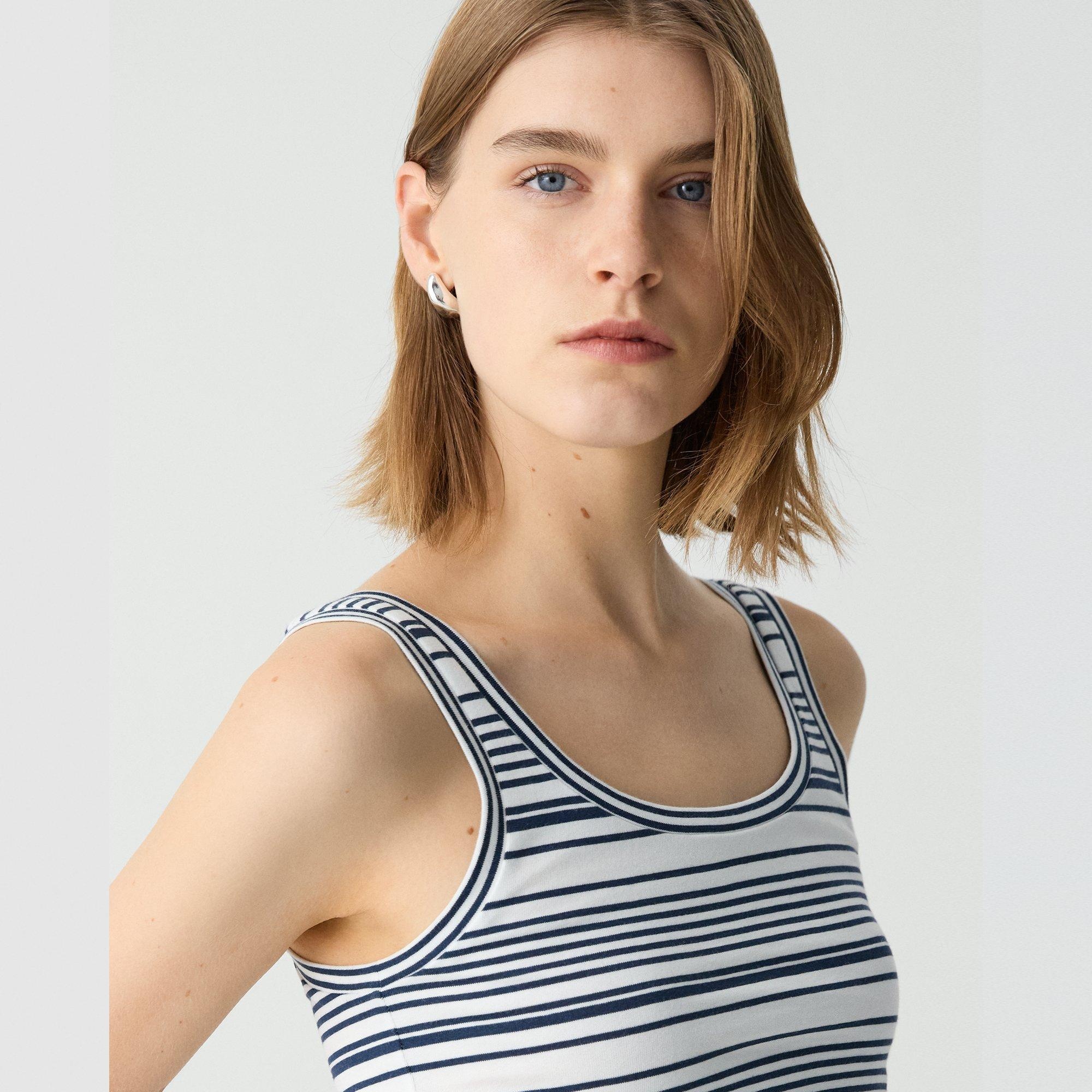 Scoop-Neck Tank Top in Striped Cotton Jersey - 5