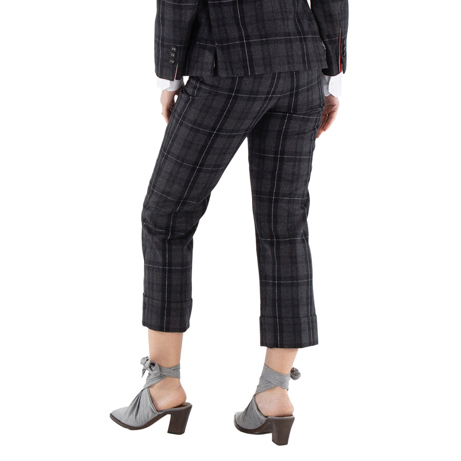 Thom Browne Ladies Charcoal Check-Pattern Cropped Trousers - 5