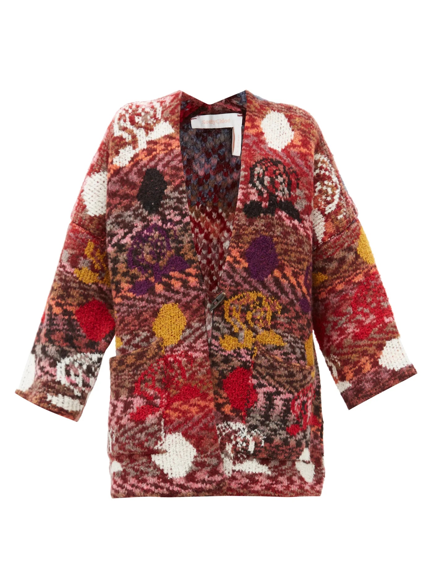 Jacquard-patterned V-neck cardigan - 1