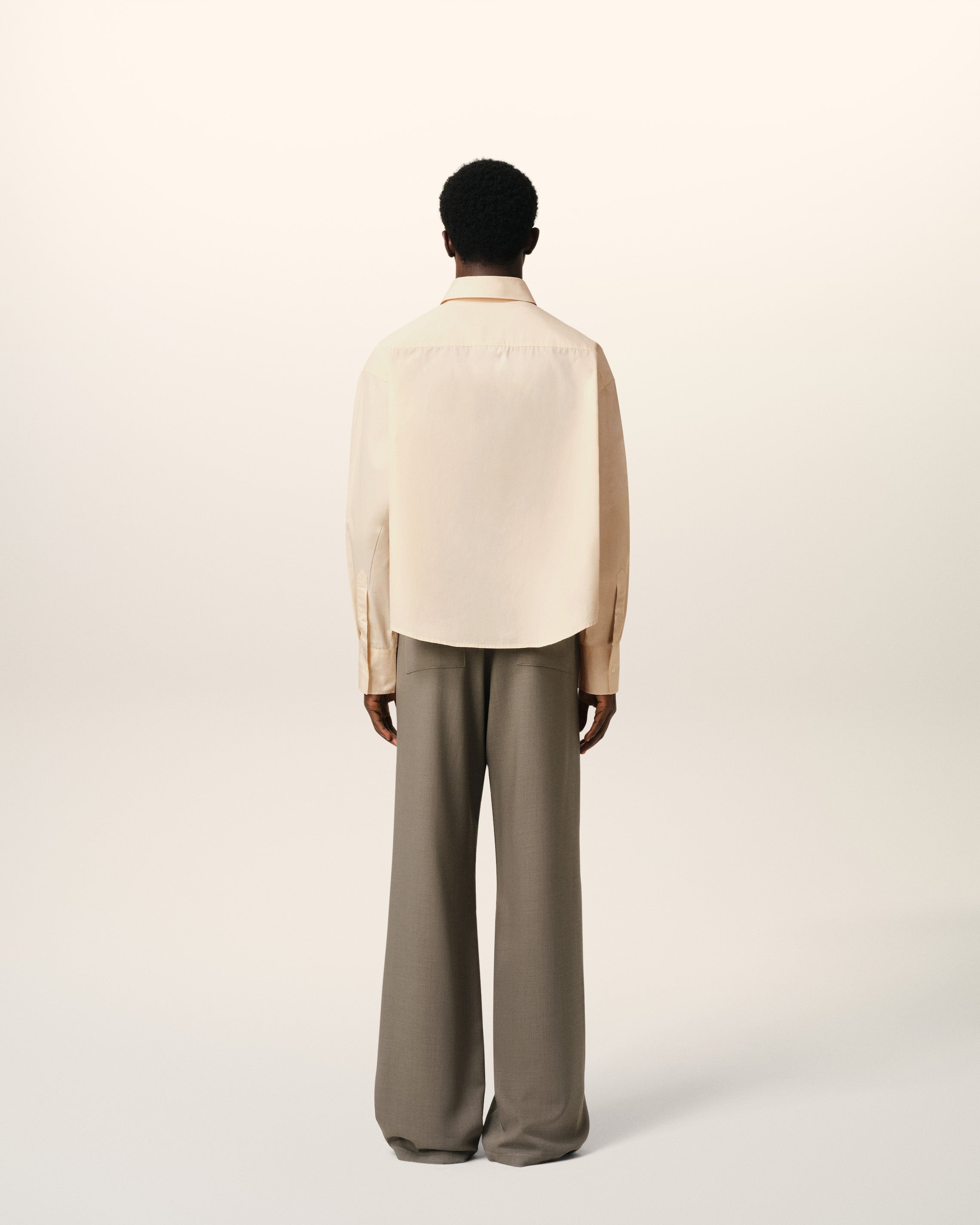 BEIGE COTTON CROPPED OVERSIZED SHIRT - 5