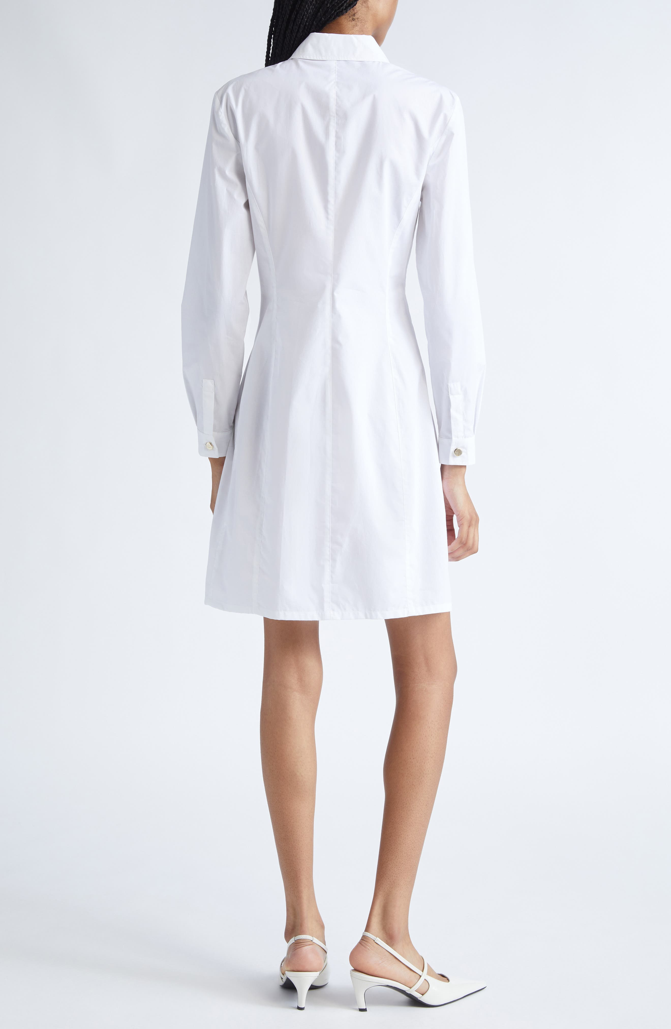 Emporio Armani Long Sleeve Cotton Poplin Button-Up Shirtdress in Solid White at Nordstrom - 2