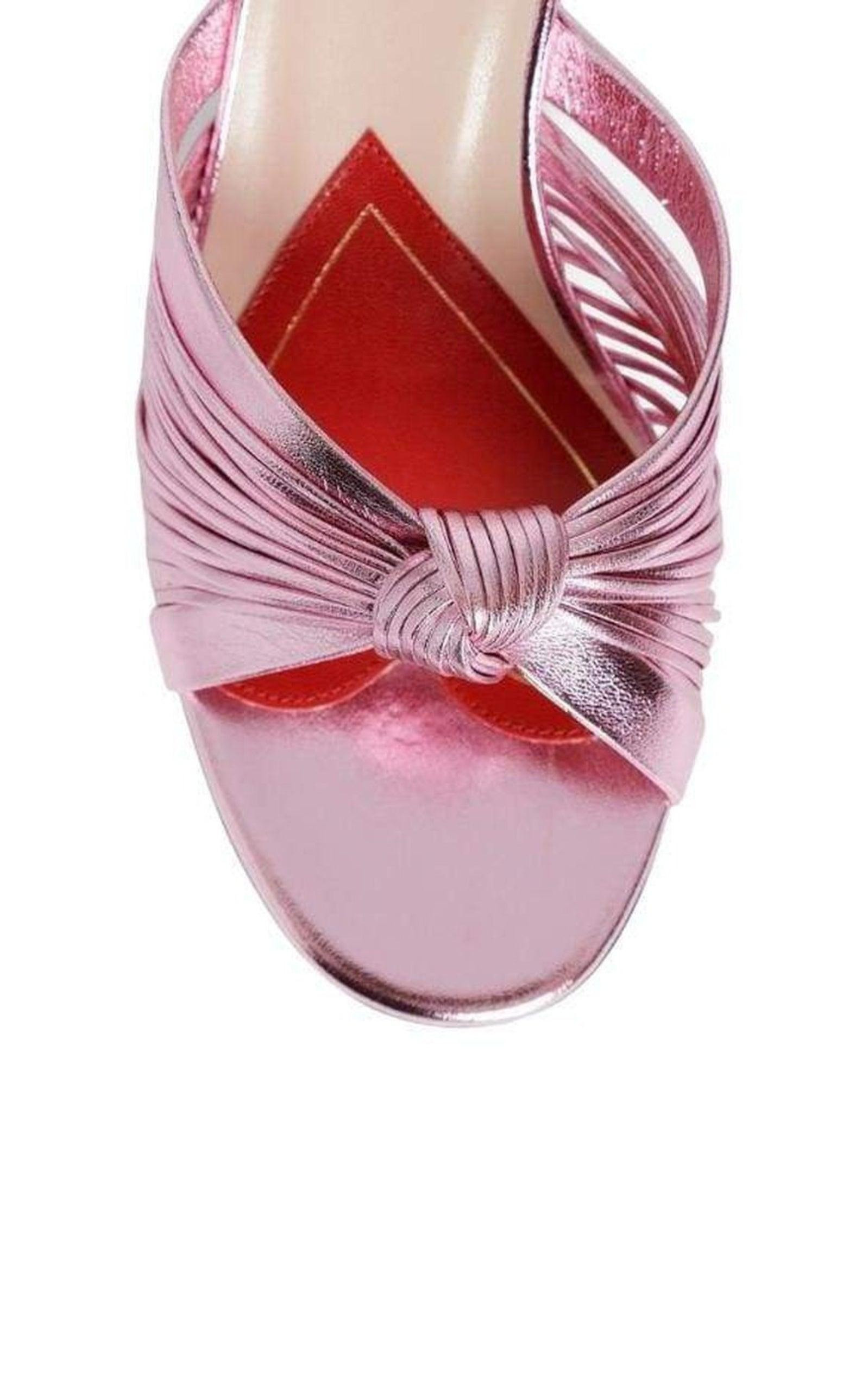 Knotted Metallic Leather Mid-Heel Bow Mule - 4