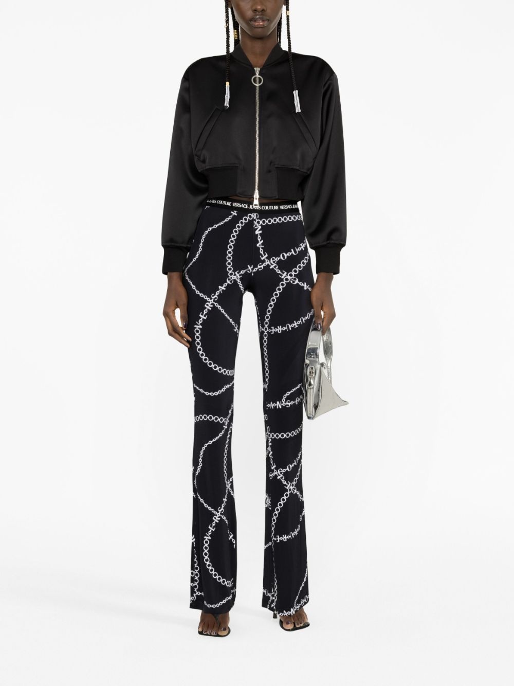 chain-print flared trousers - 2