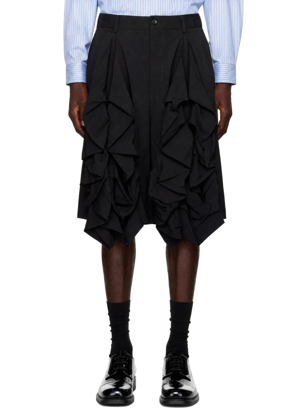 Black Wool Tropical Shorts - 1