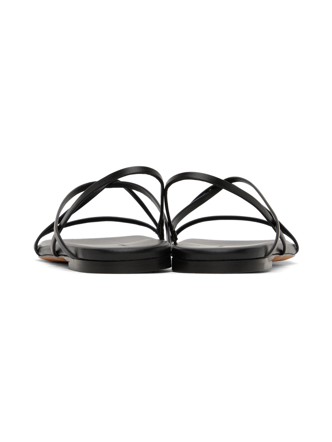 Black Square Strappy Flat Sandals - 2