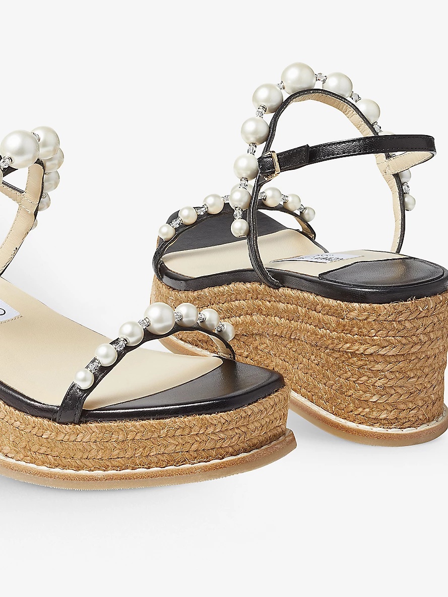 Amatuus 60 faux pearl-embellished leather wedge sandals - 6