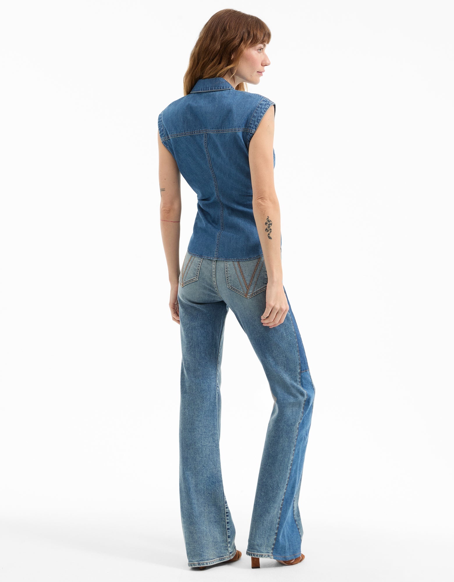 SERA RUCHED DENIM SHIRT - 5