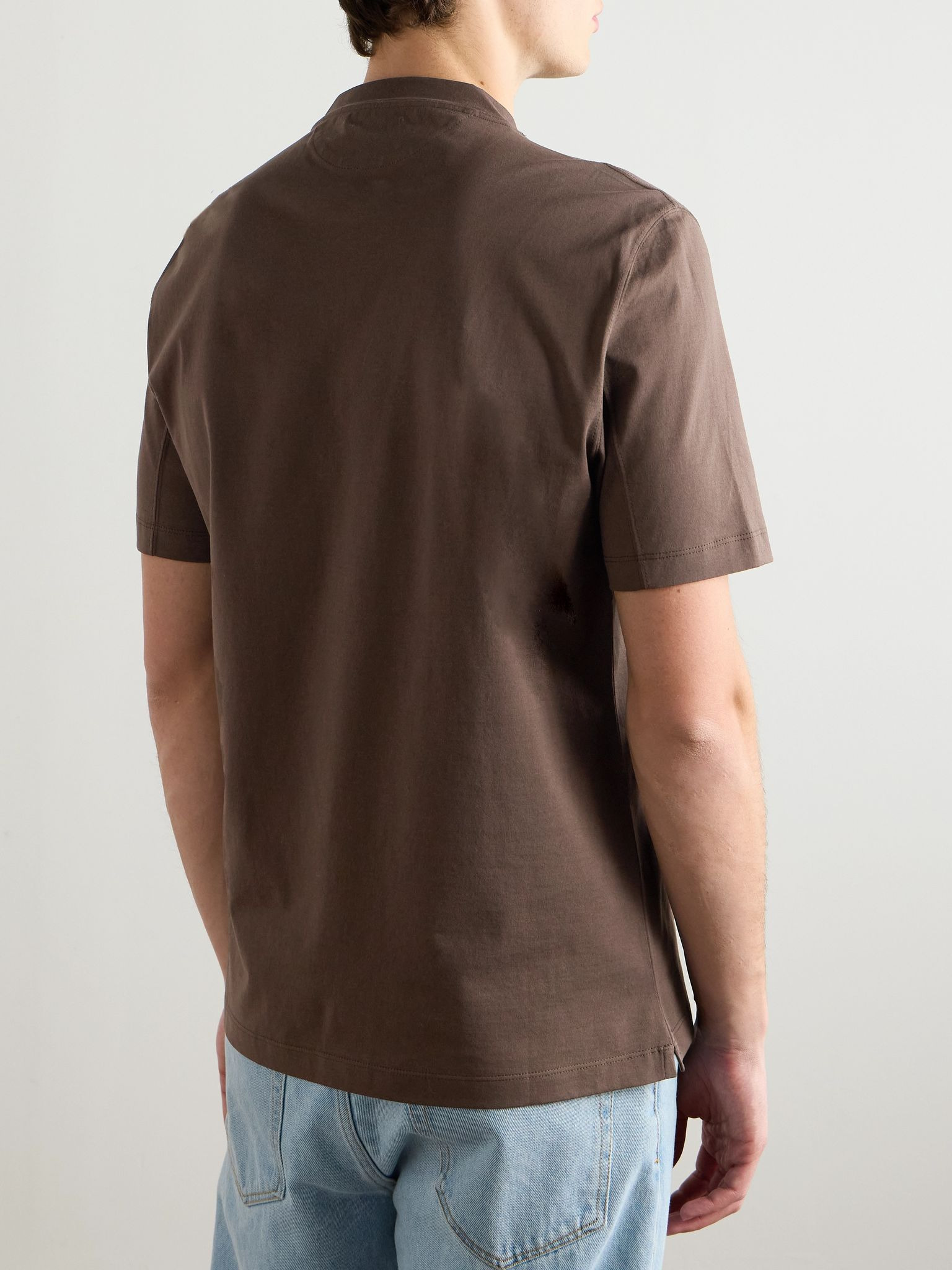 Logo-Embroidered Cotton-Jersey T-Shirt Brown - 4