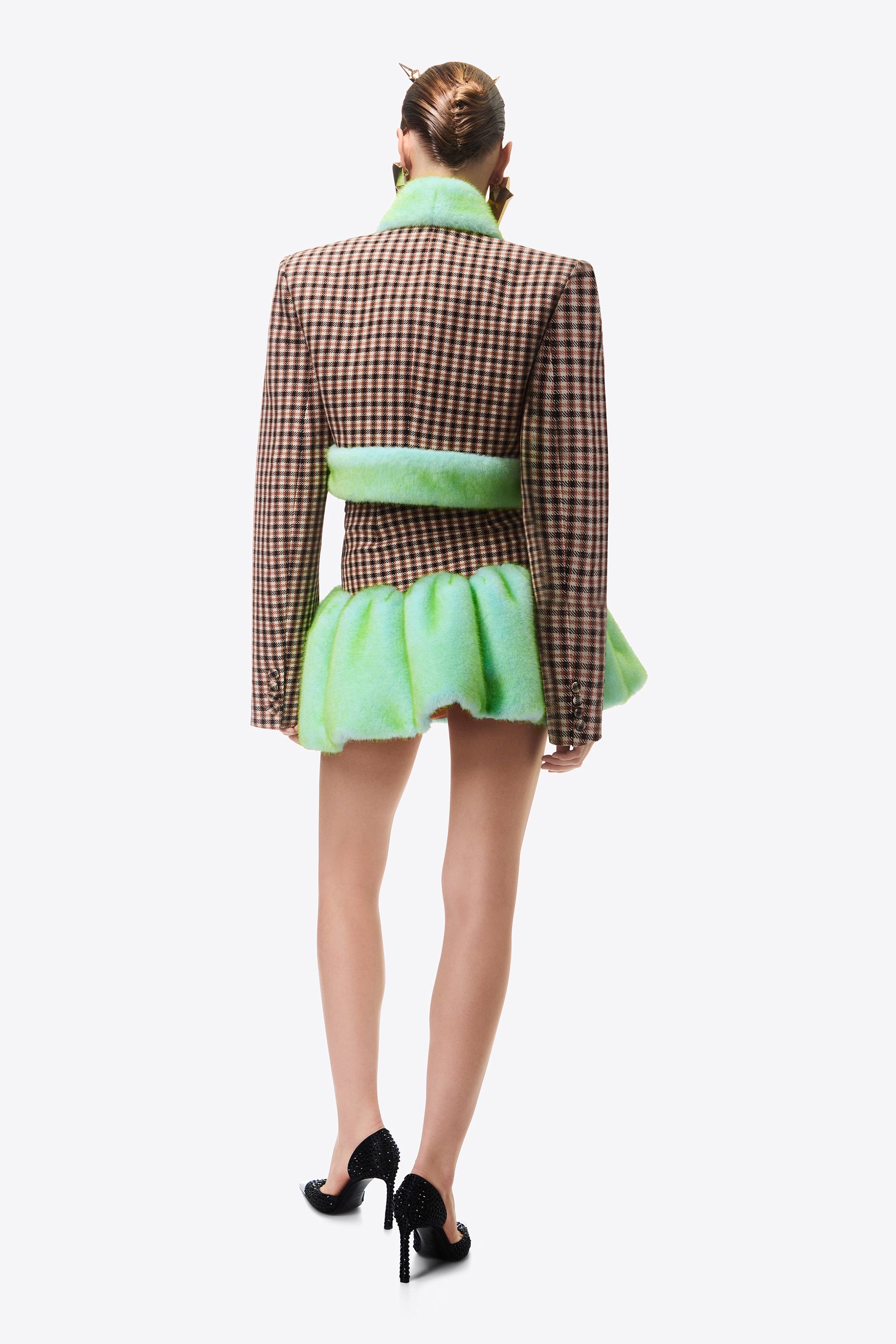 FAUX FUR GODET MINI SKIRT - 5