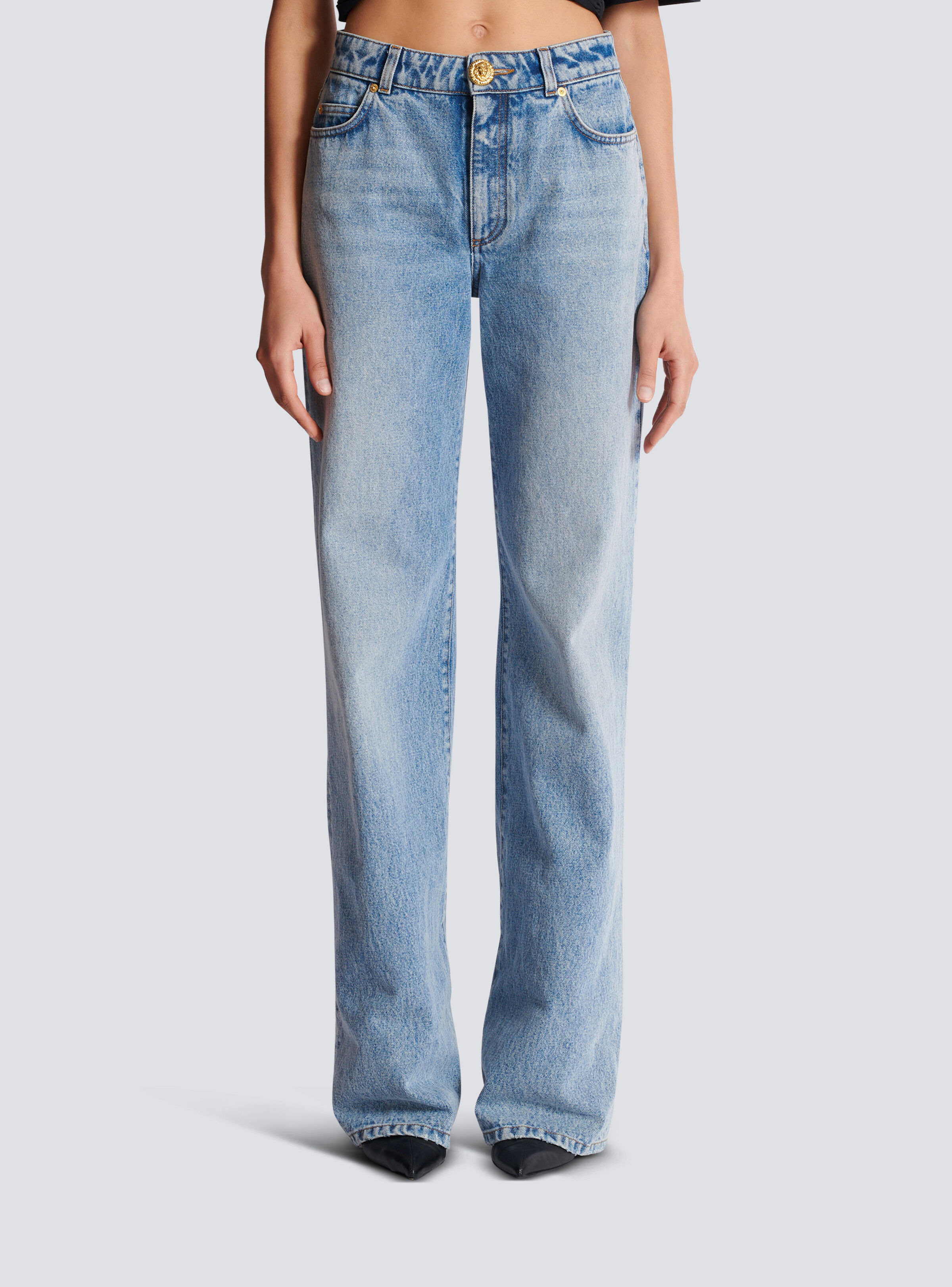 Straight-leg faded denim jeans - 5