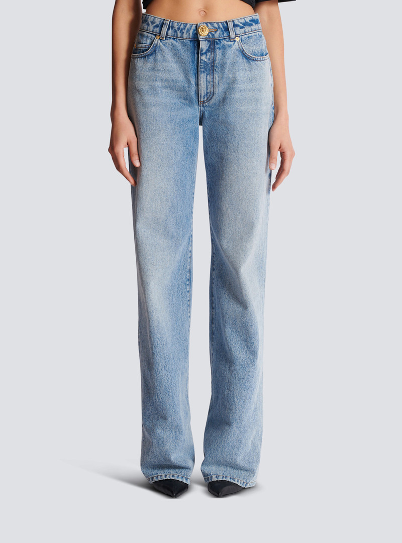 Straight-leg faded denim jeans 5