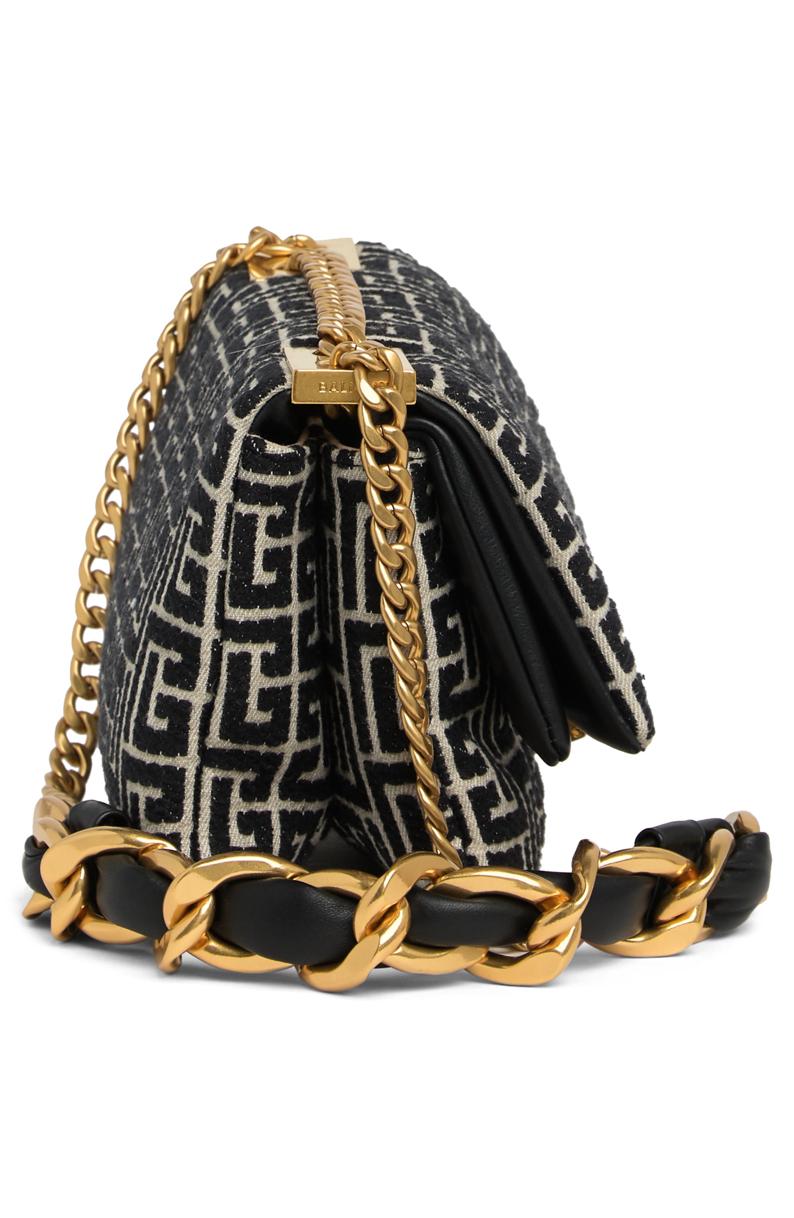 Balmain Small 1945 Soft Monogram Jacquard Crossbody Bag in Ivory/Black at Nordstrom - 4
