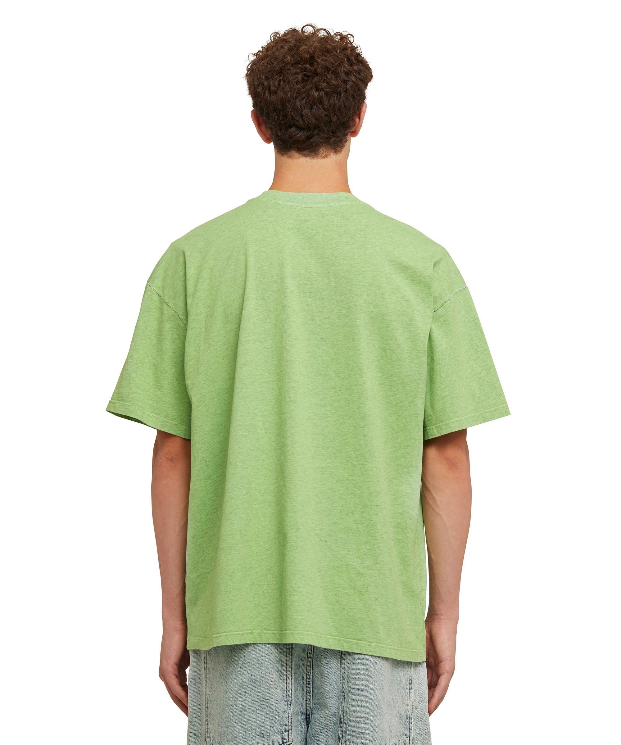 Melange cotton crewneck t-shirt with embroidered rainbow MSGM micro logo - 2