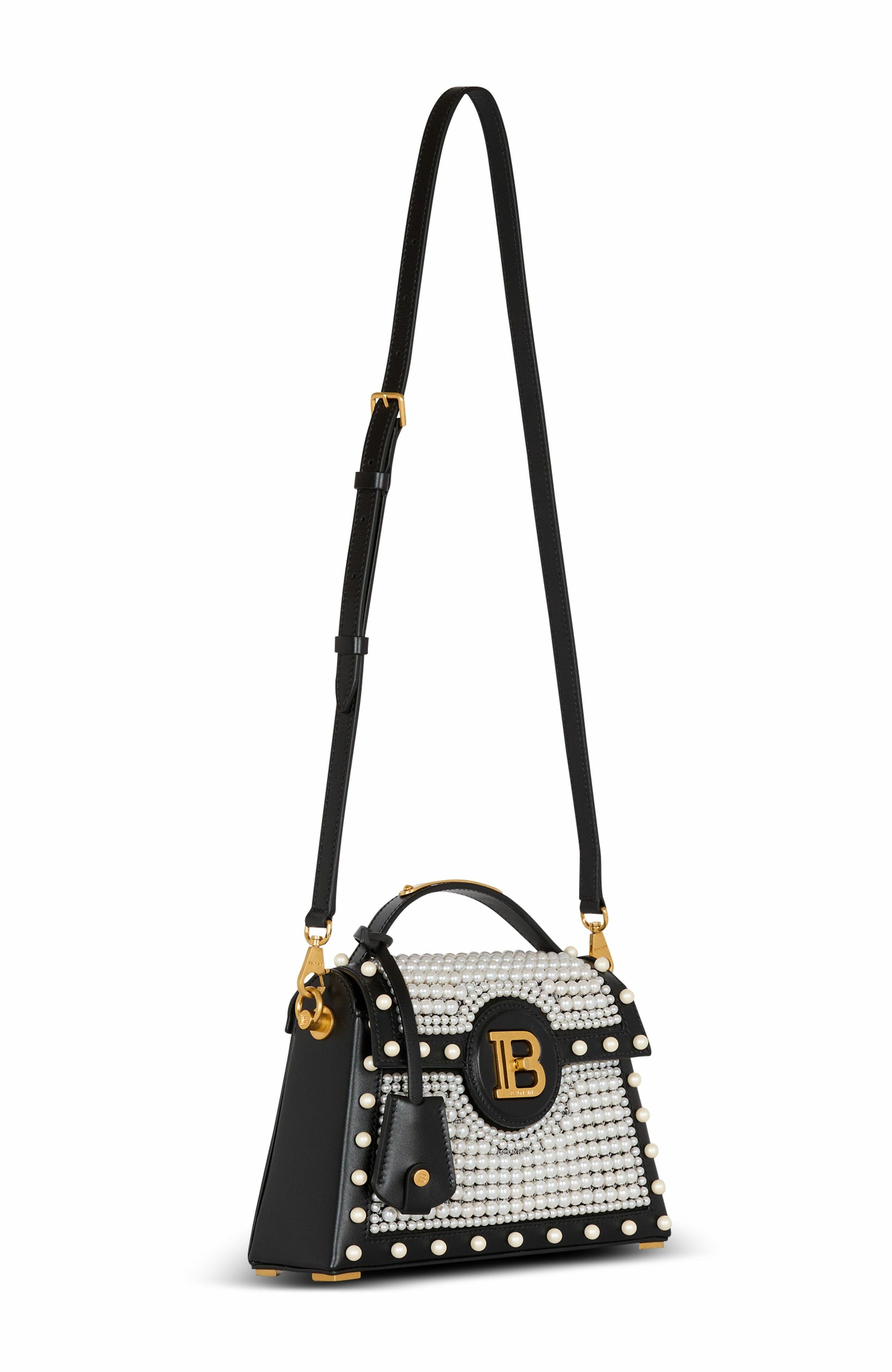 Balmain B-Buzz Dynasty bag in leather and embroidered satin in Black at Nordstrom - 3