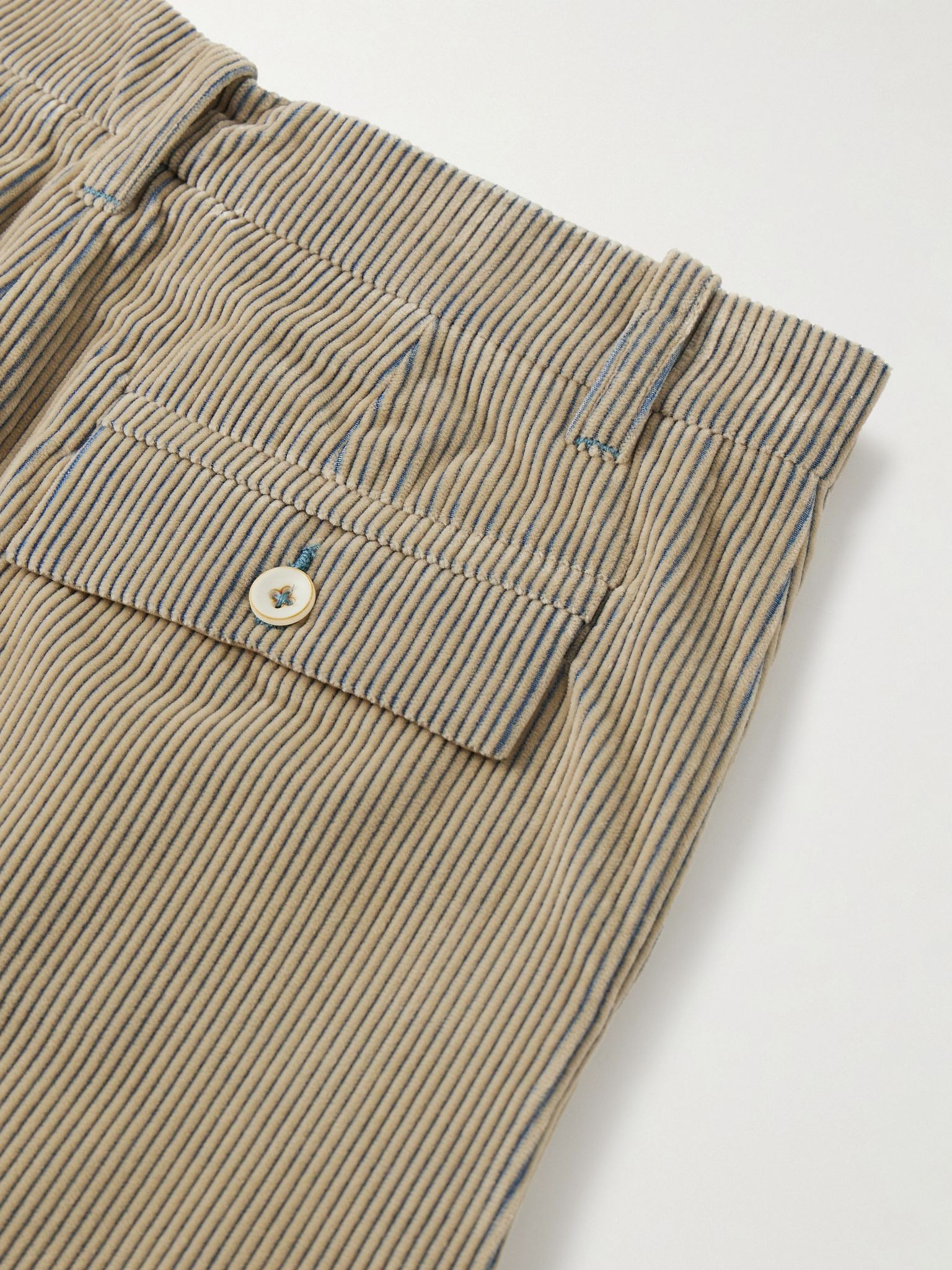 Straight-Leg Pleated Cotton-Corduroy Trousers Beige - 5