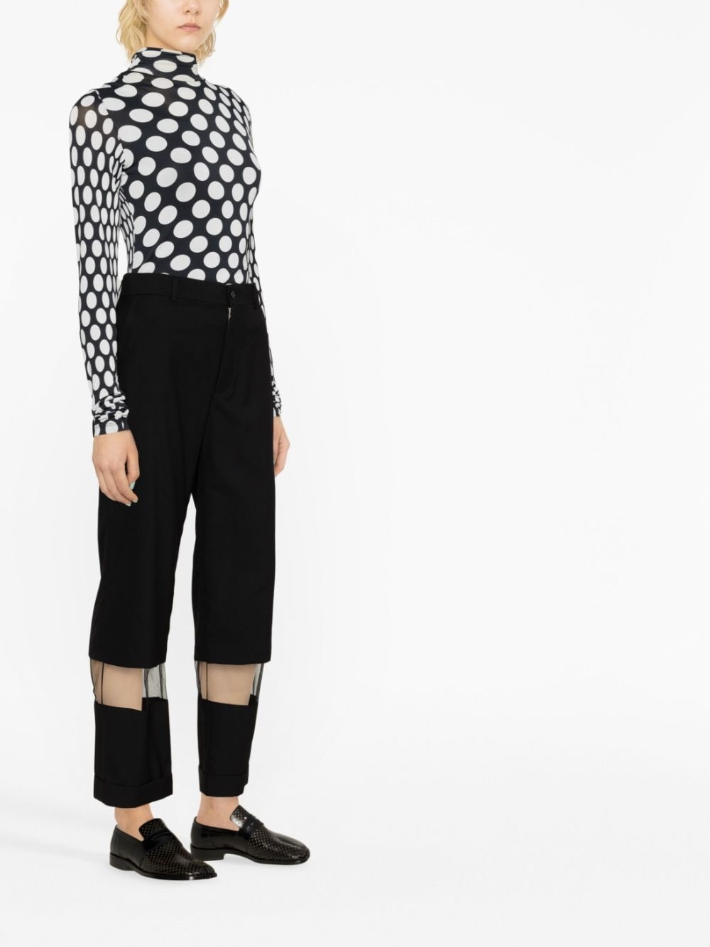 tulle-panel cropped wool trousers - 4