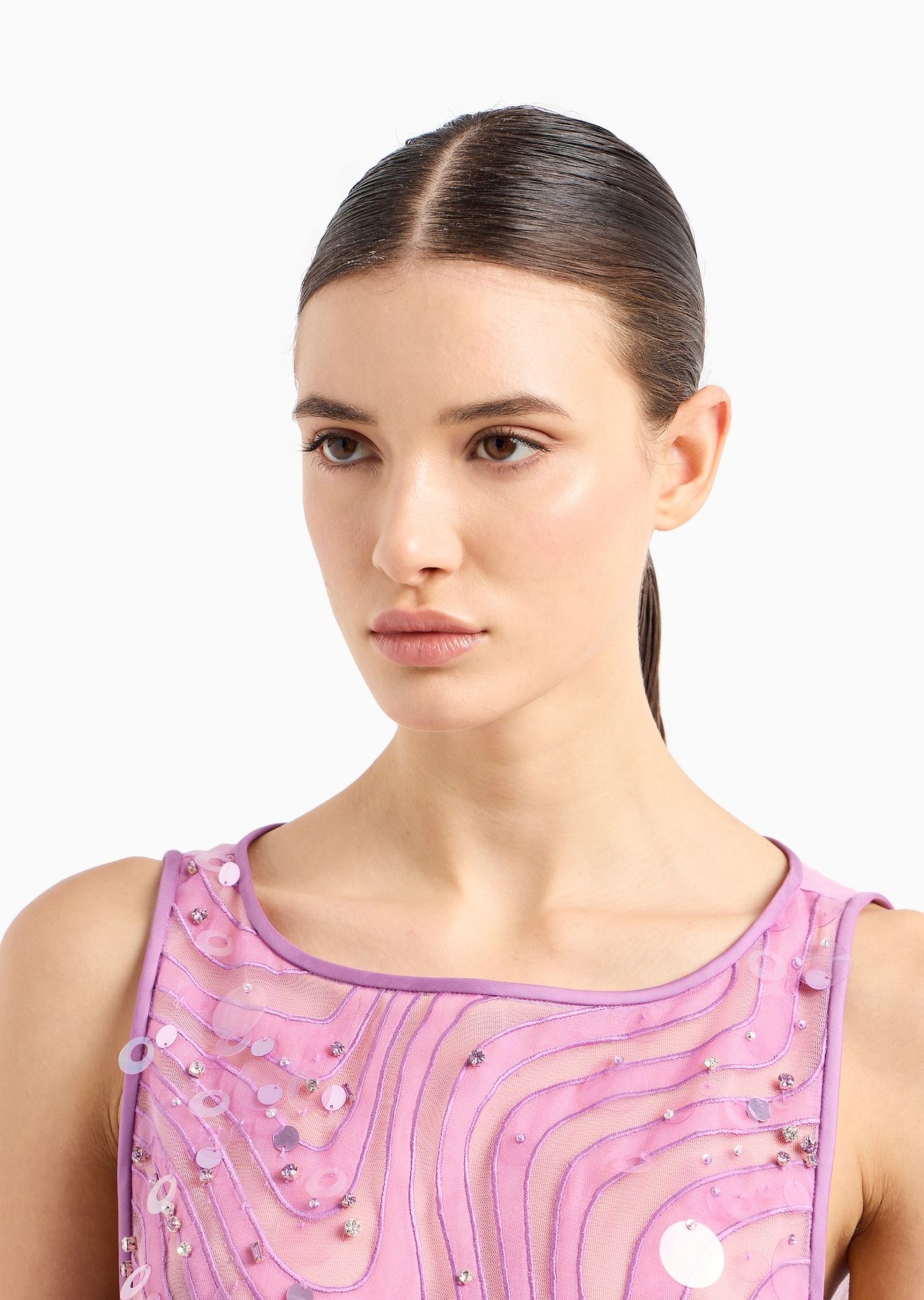 Silk organza top with embroidery and sequins in a sand dune motif - 6