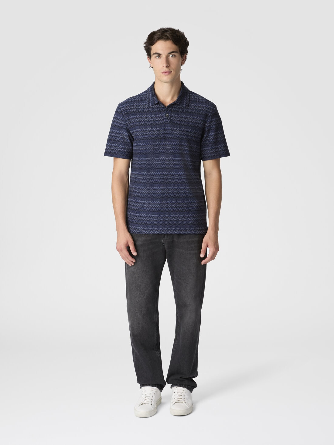 Short Sleeve Cotton Polo with Zigzag Pattern - 2