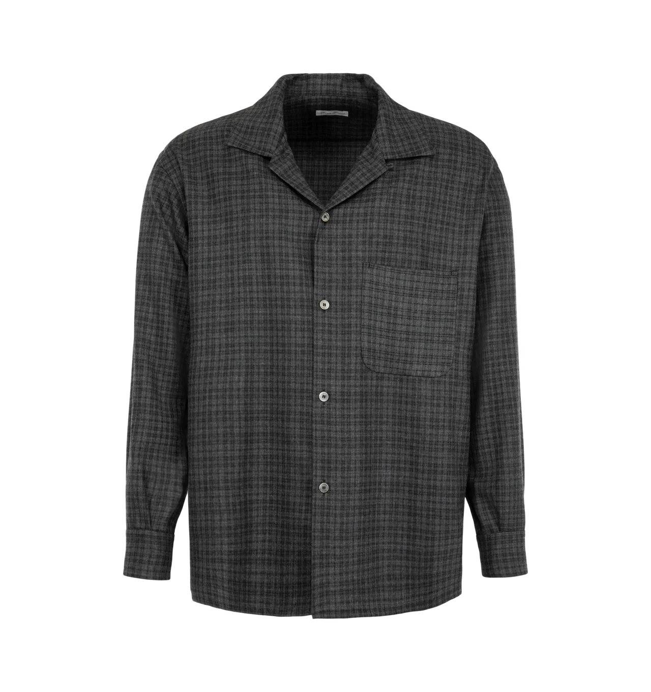 Wool Plaid Open Collar Shirt - 1