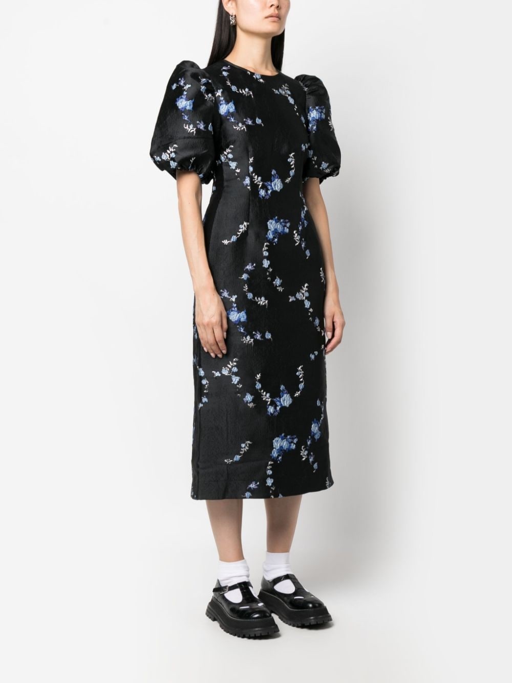 floral-jacquard midi dress - 3