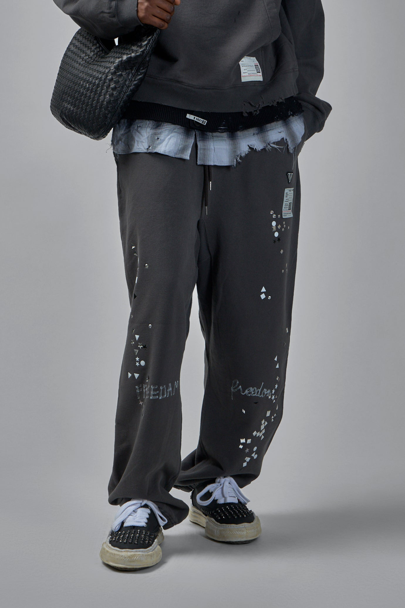 Embellished Distressed Sweat Pants - 1