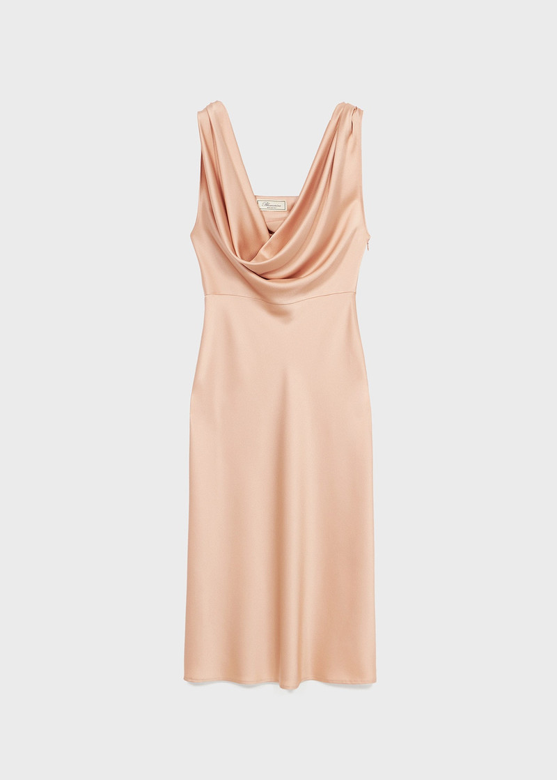 MIDI DRESS IN SHINY SATIN WITH DRAPED NECKLINE 1