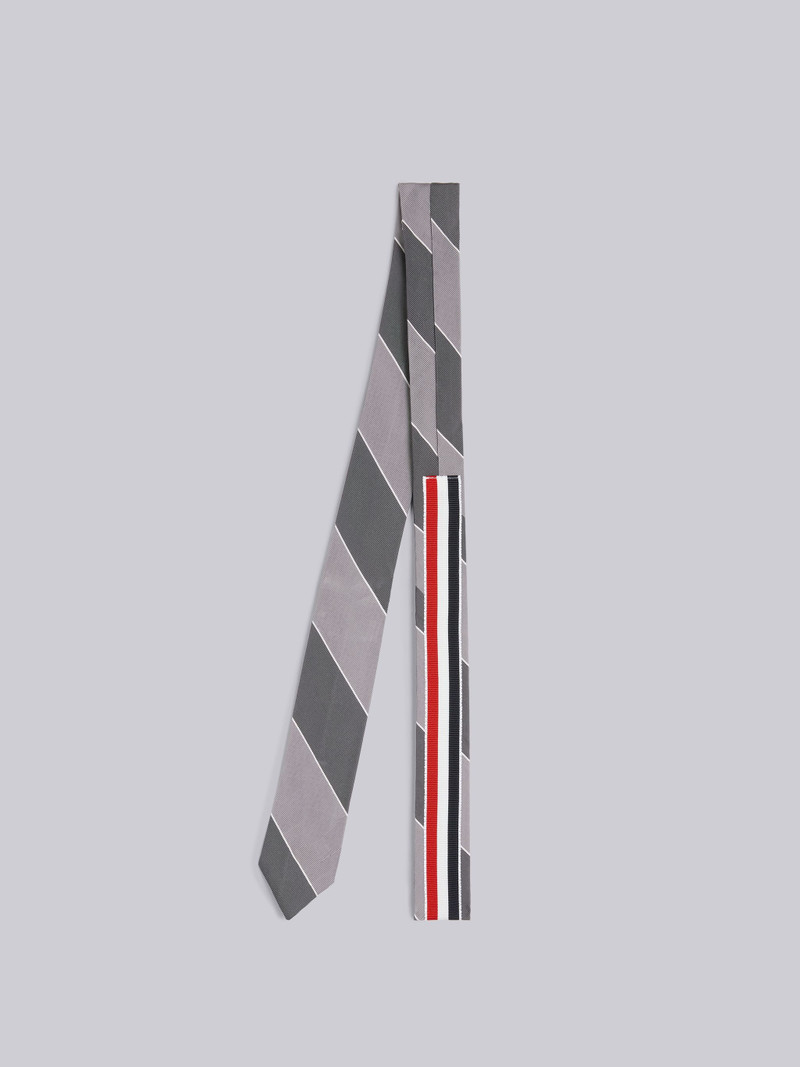 Medium Grey Silk Cotton Awning Stripe Jacquard Tie 3