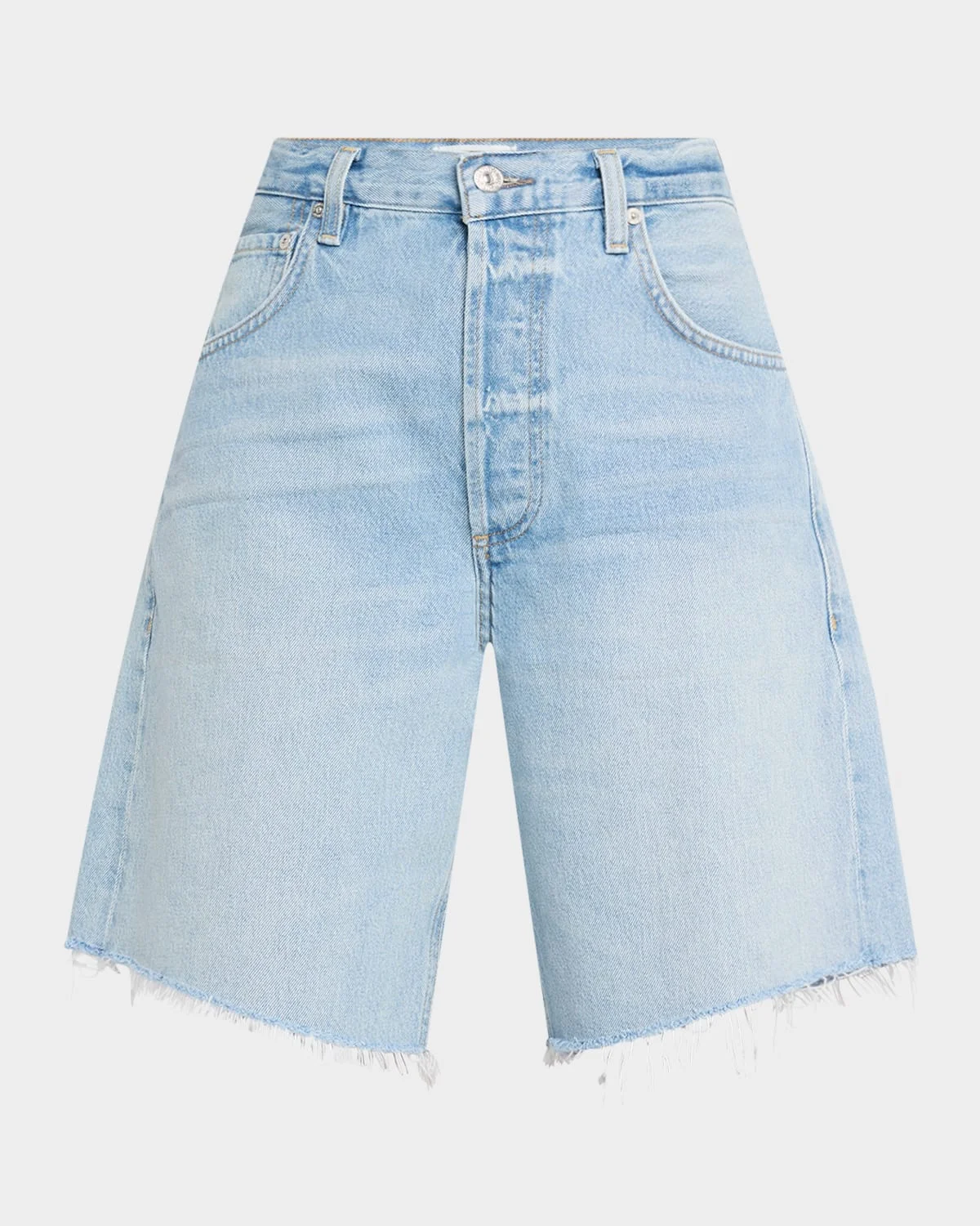 Ayla Frayed Long Denim Shorts - 1