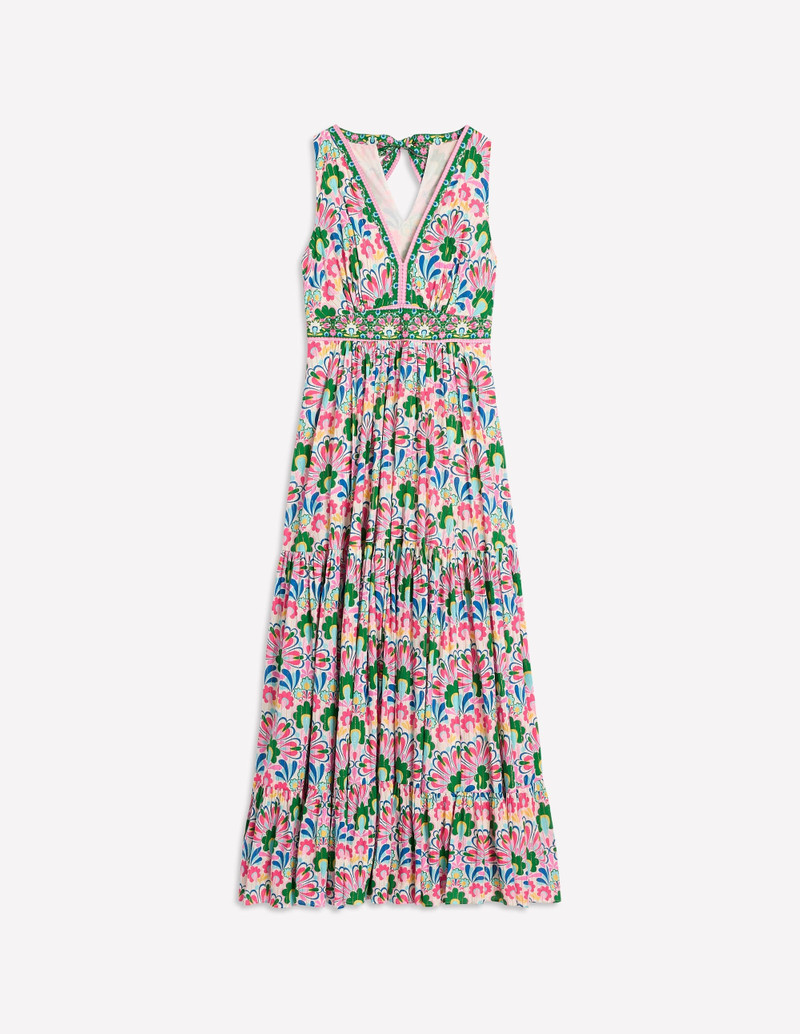 Serena Cotton Tie Maxi Dress-Multi, Decorative Dandelion 1