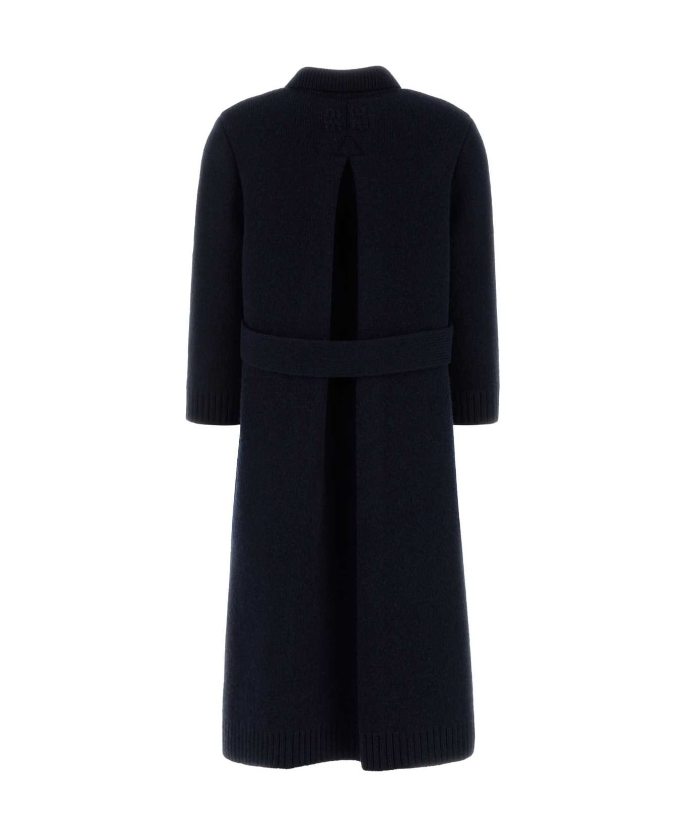 Navy Blue Wool Blend Coat - 2