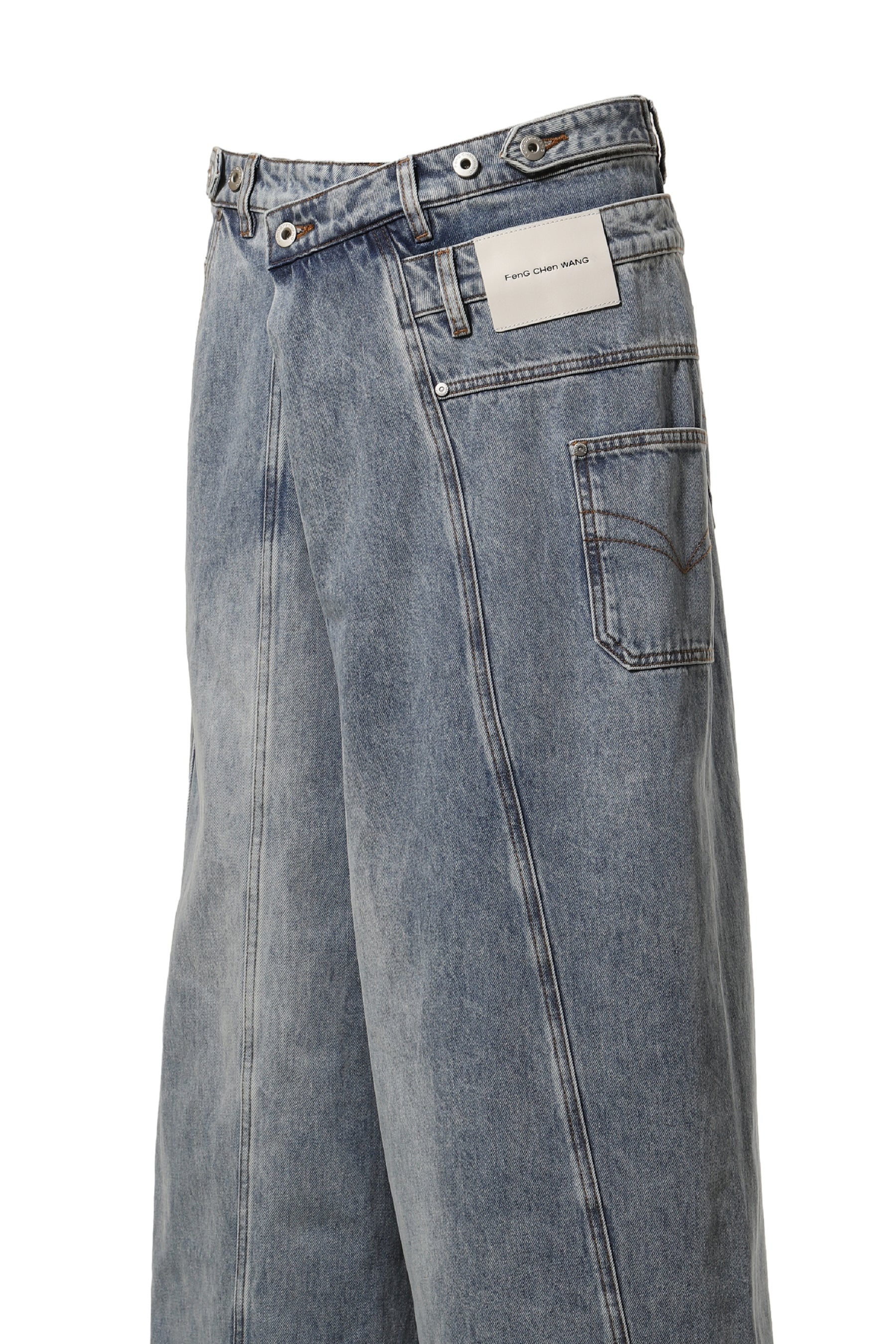 FENG CHEN WANG ASYMETRIC WIDE LEG JEANS WITH PANEL REMAKE / BLU 