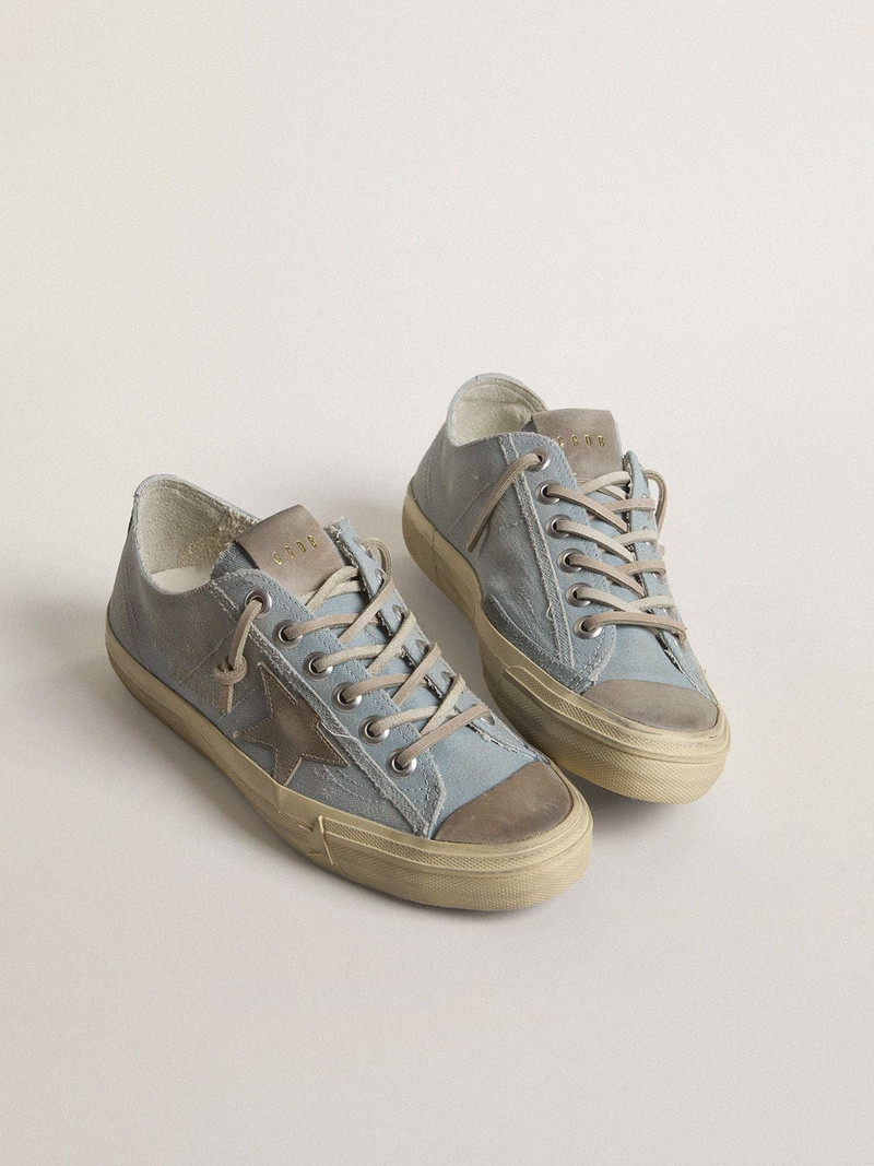 Golden Goose Women's V-Star in light blue canvas with dove-gray leather star outlook