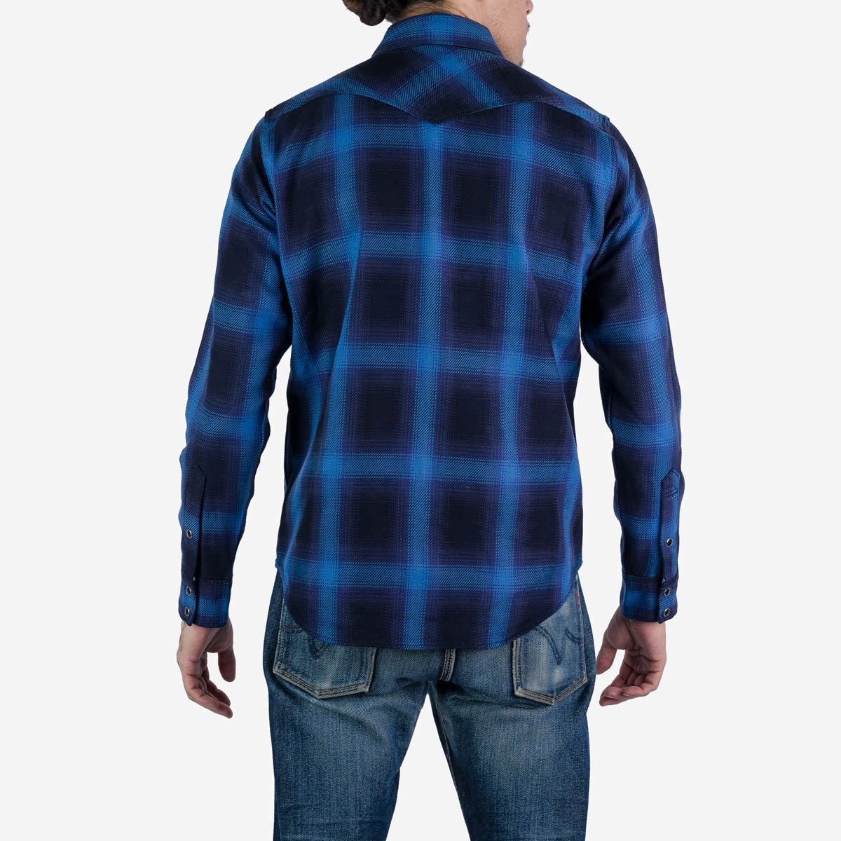 IHSH-348-IND 9oz Selvedge Ombré Check Western Shirt - Indigo - 4
