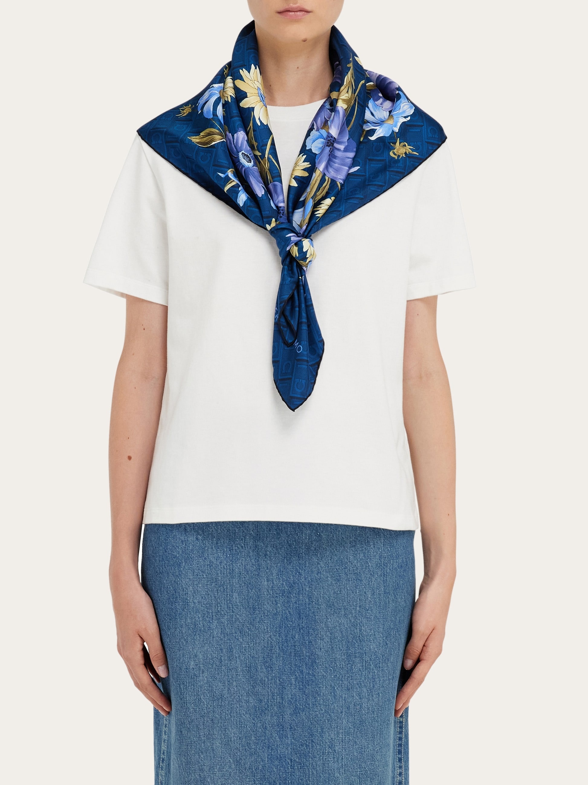 Bouquet print silk scarf - 3