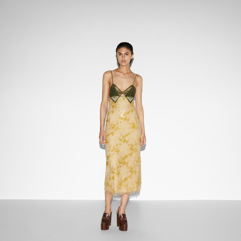 chinese dress ladies Gucci Nude Lace Embroidered Dress – Runway Catalog