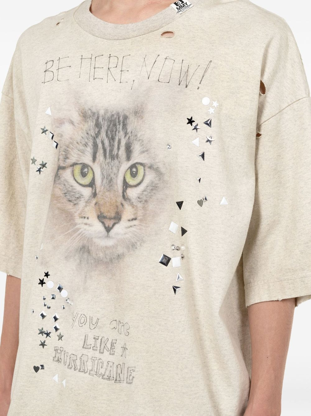 cat-print distressed T-shirt - 4
