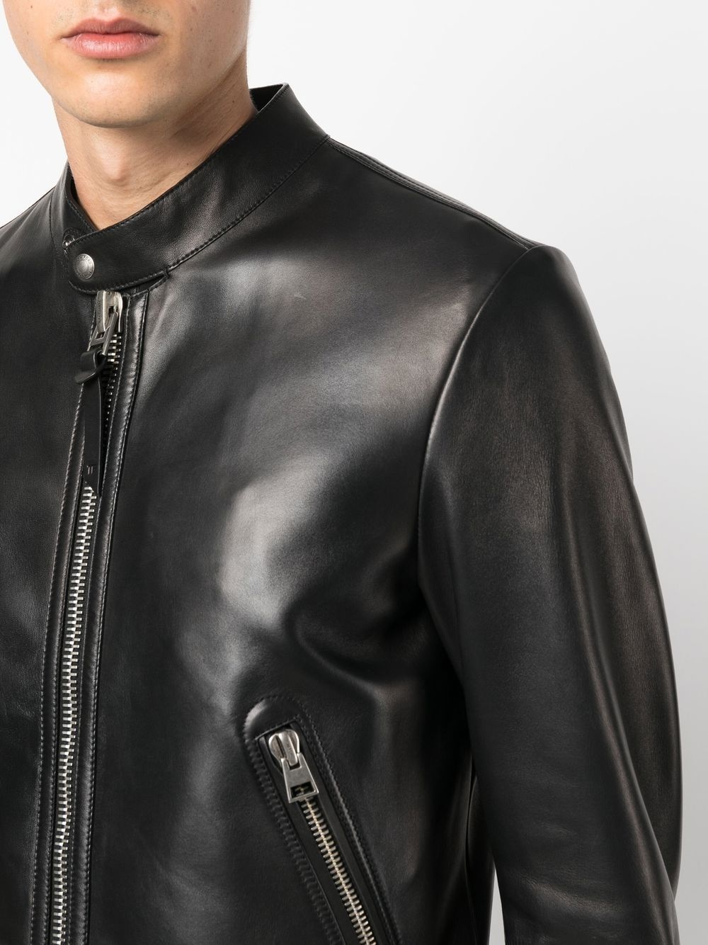 zip-front leather jacket - 5