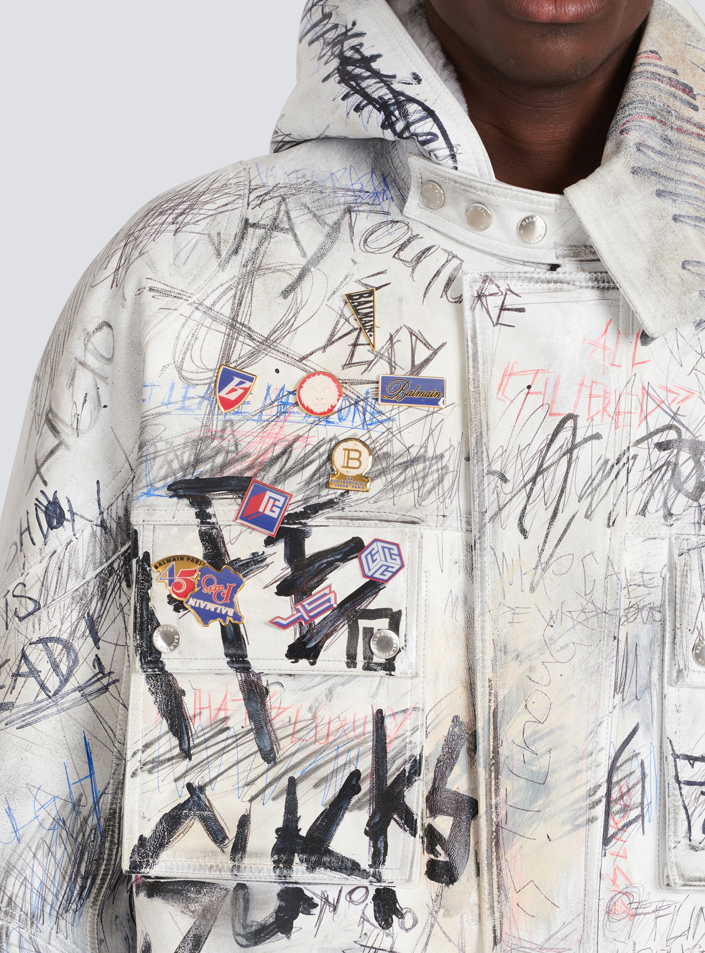 Leather graffiti aviator jacket - 9