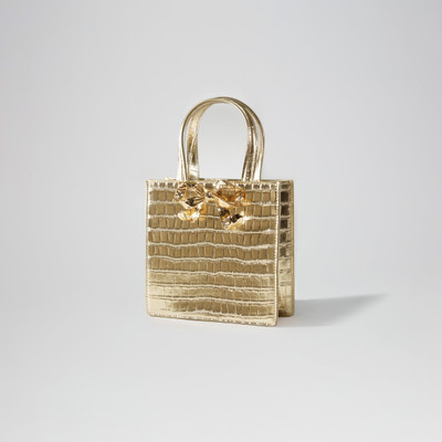 self-portrait Gold Croc Mini Tote Bow Bag outlook
