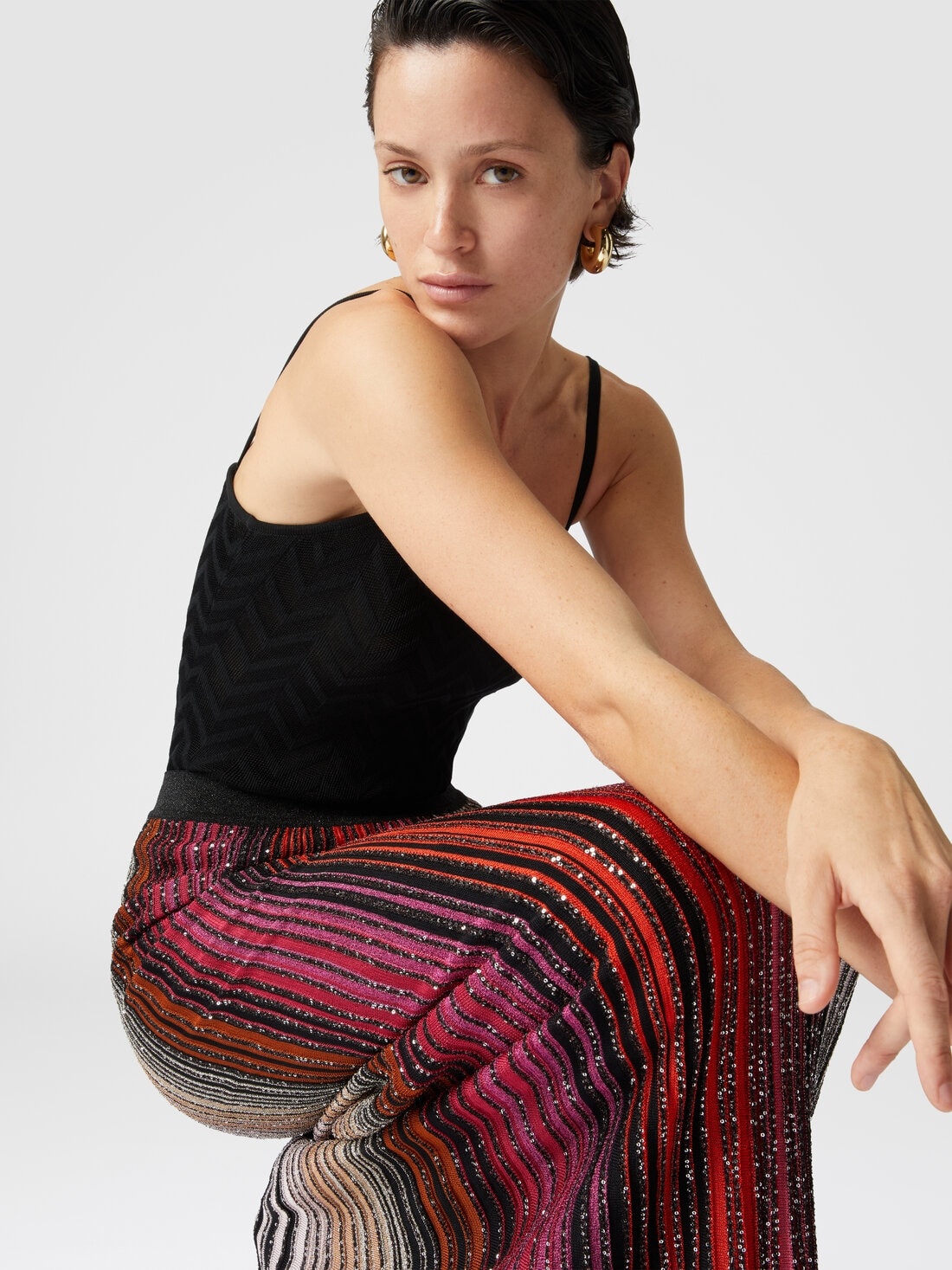 Striped partial long skirt with sequins - 5
