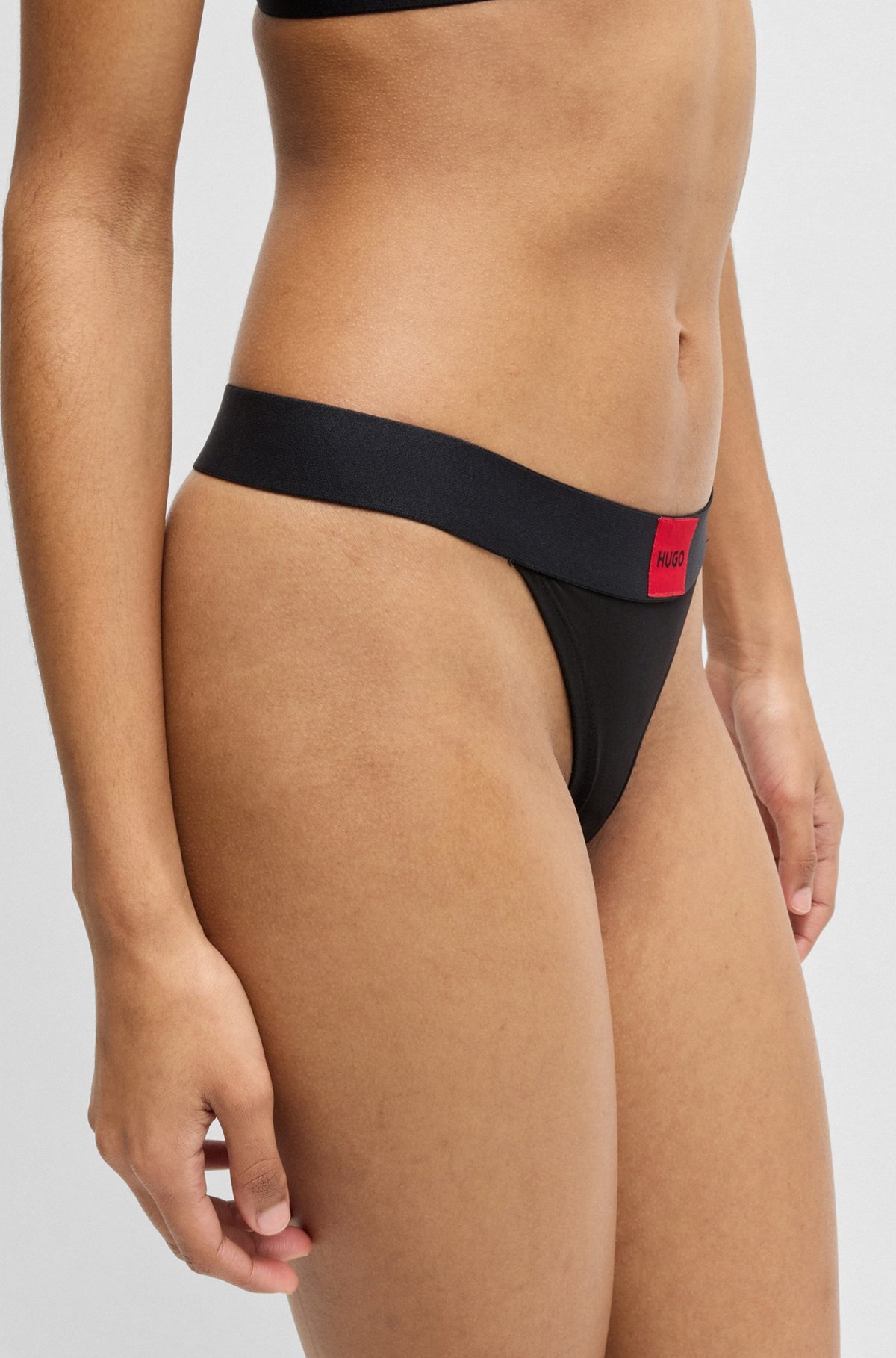 STRETCH-COTTON THONG BRIEFS WITH RED LOGO LABEL - 4