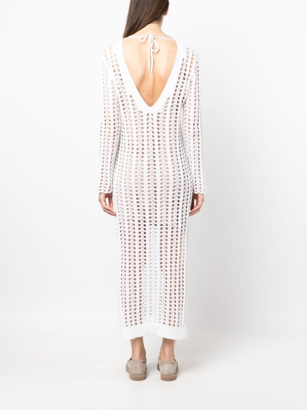 V-neck open-knit long dress - 4