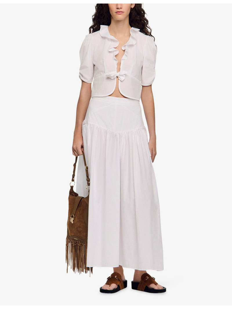 Sandro Cropped Ruffle-Trim Cotton Top outlook