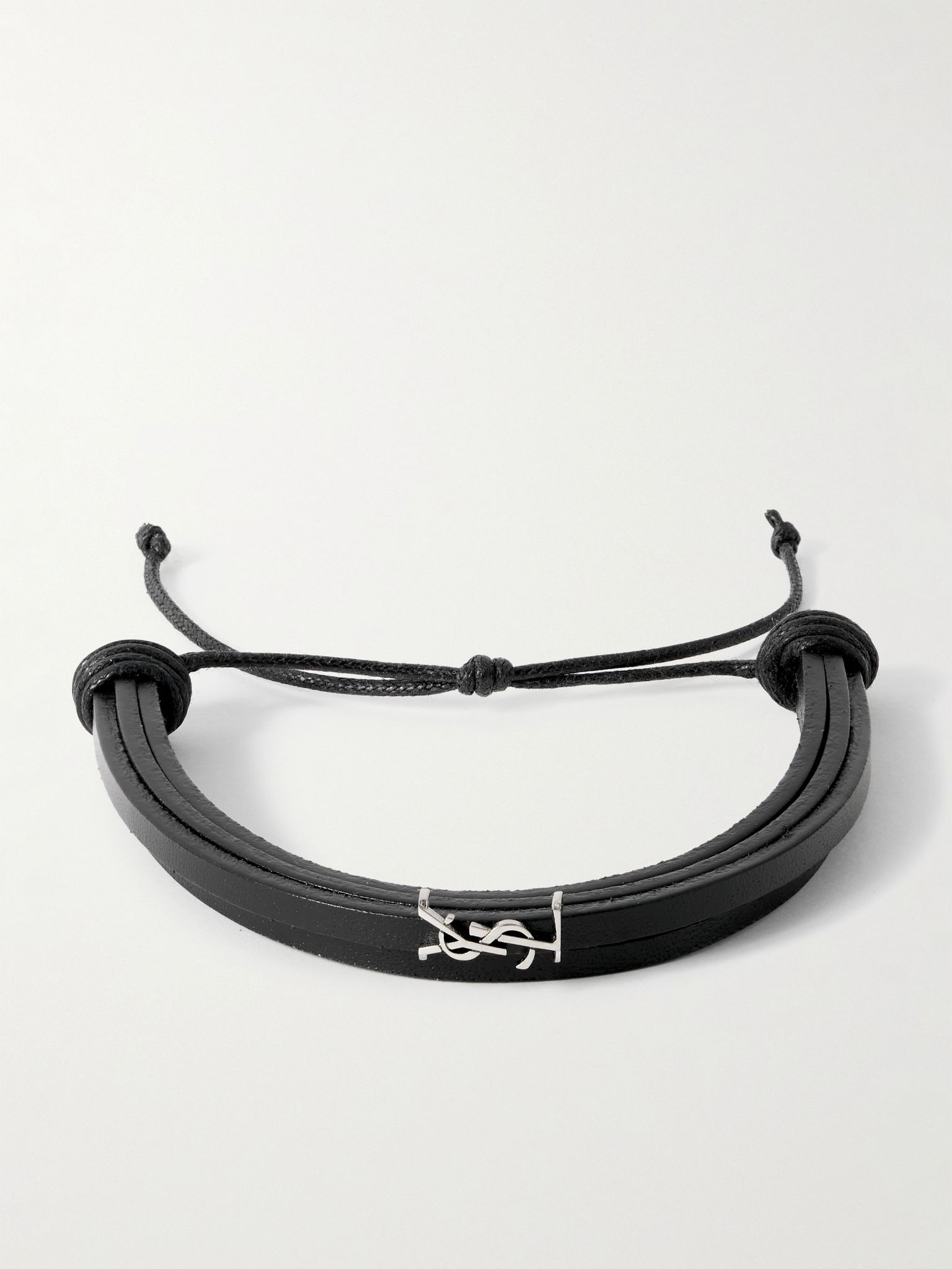 Cassandre Logo-Embellished Leather Bracelet Black - 1