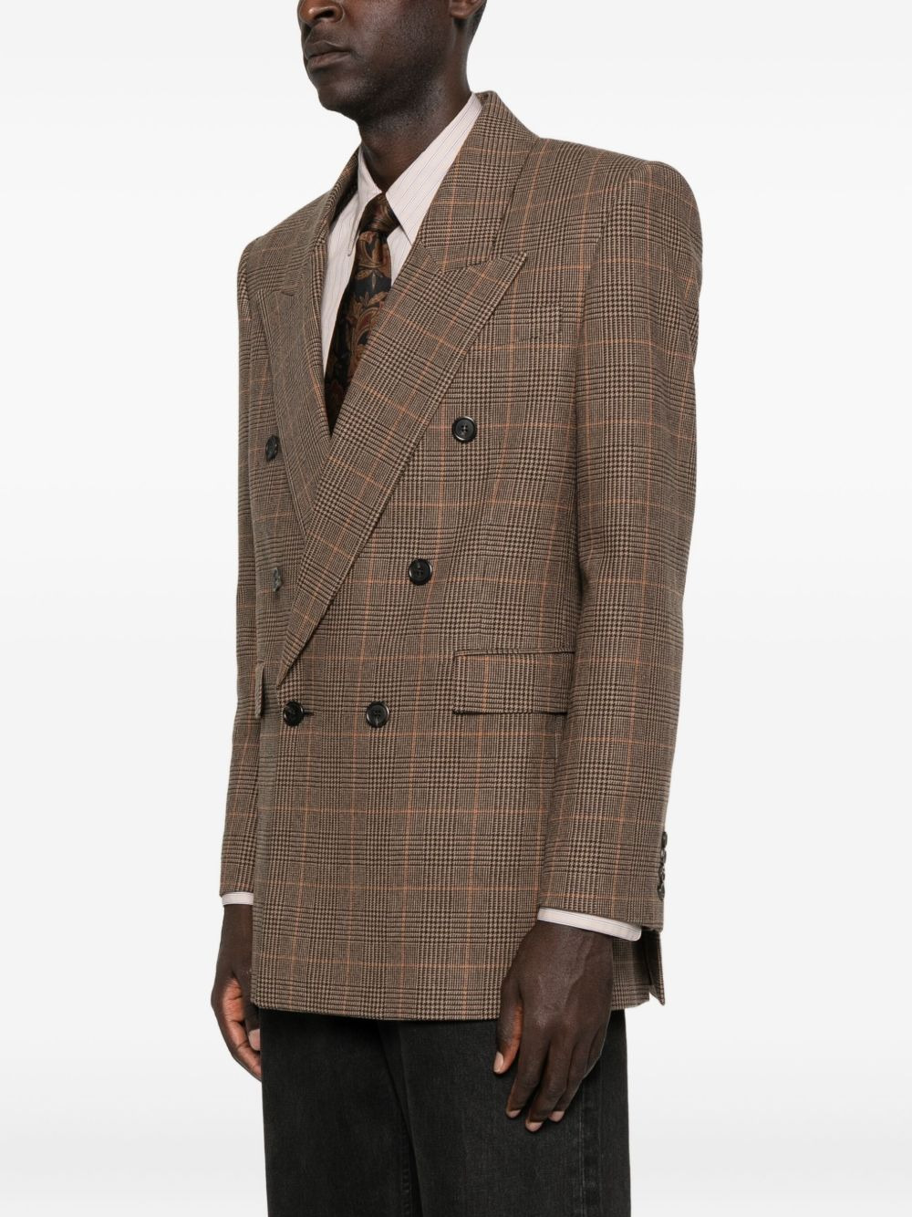 checked double-breasted jacket - 3