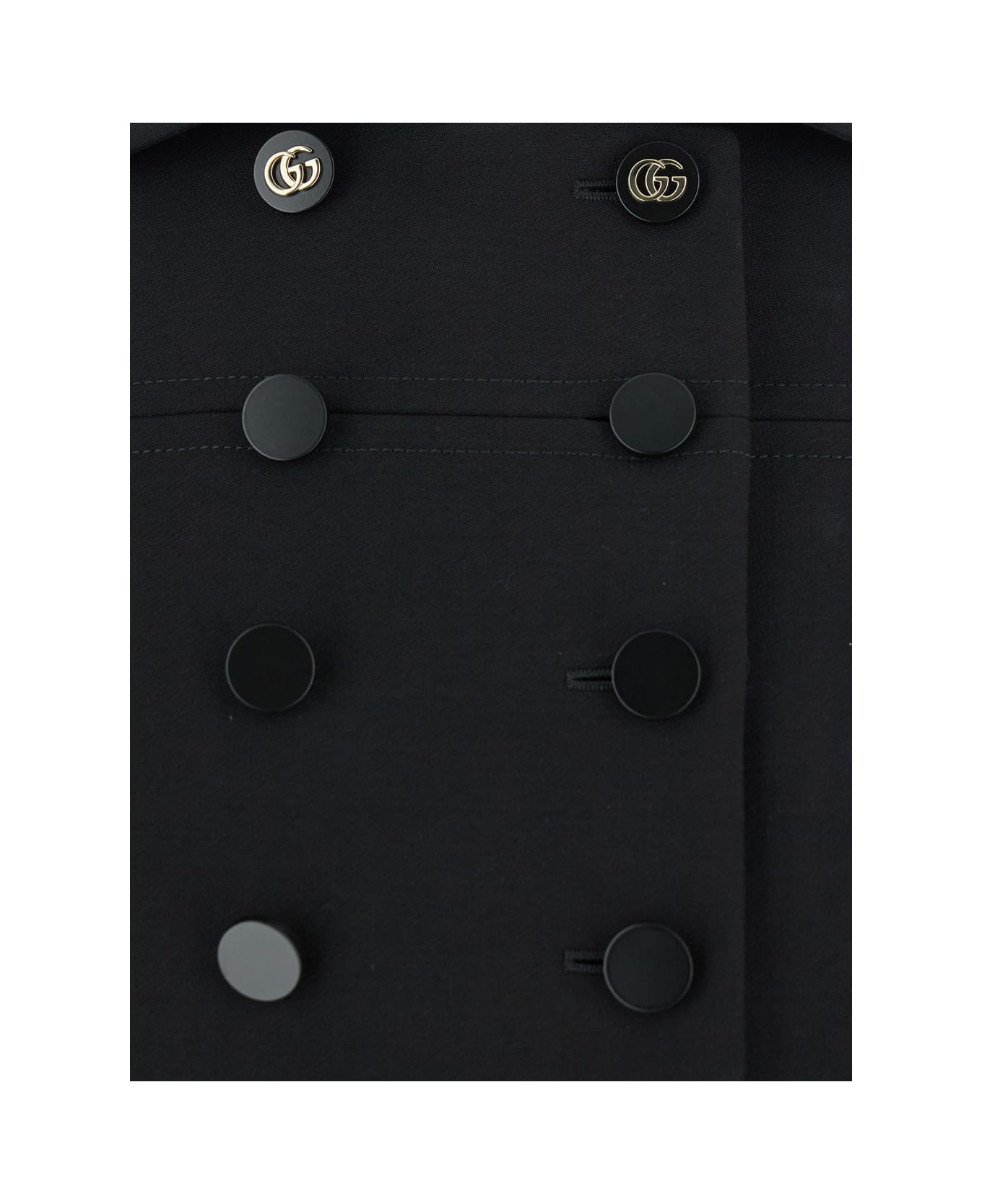 Black Double-breasted Coat With Spread Collar In Wool Woman - 3