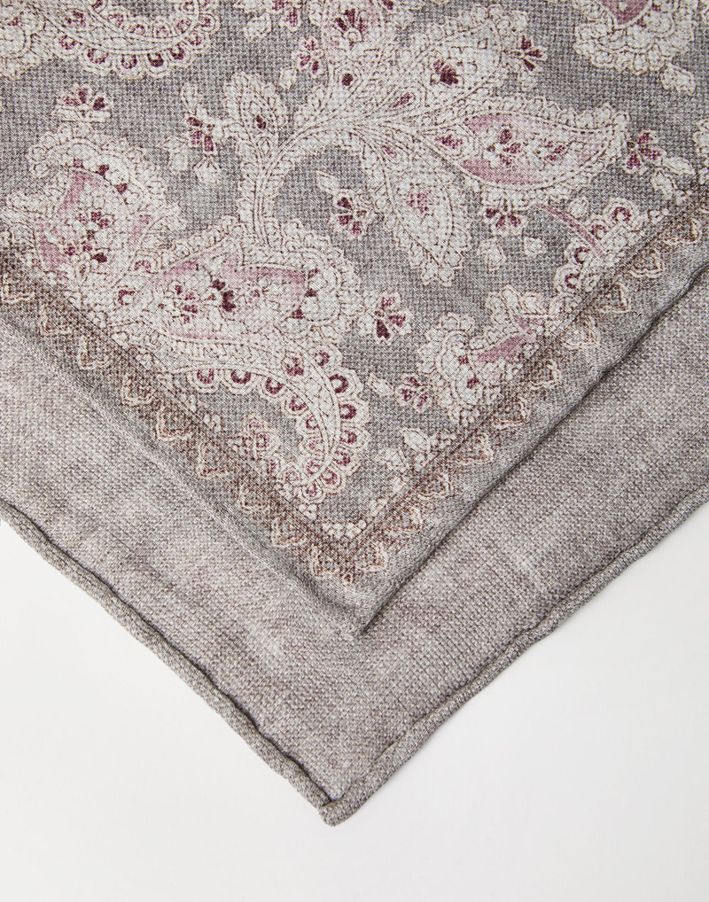 Brunello Cucinelli Double face linen and silk pocket square with paisley design outlook