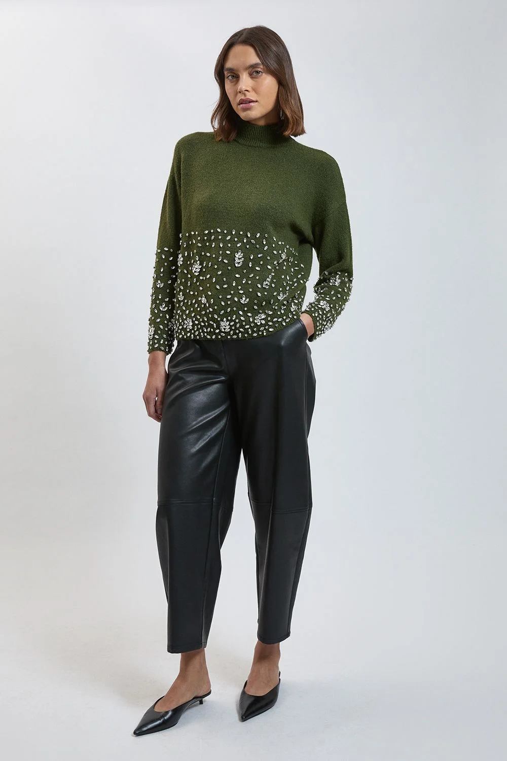 Wool Blend Embellished Cosy Knitted High Neck Jumper - 1